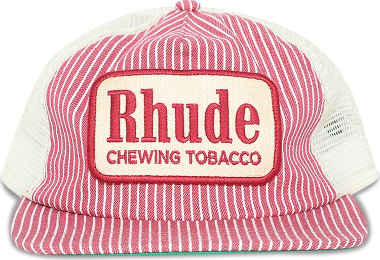 Rhude Striped Tobacco Trucker Hat RedOffwhite