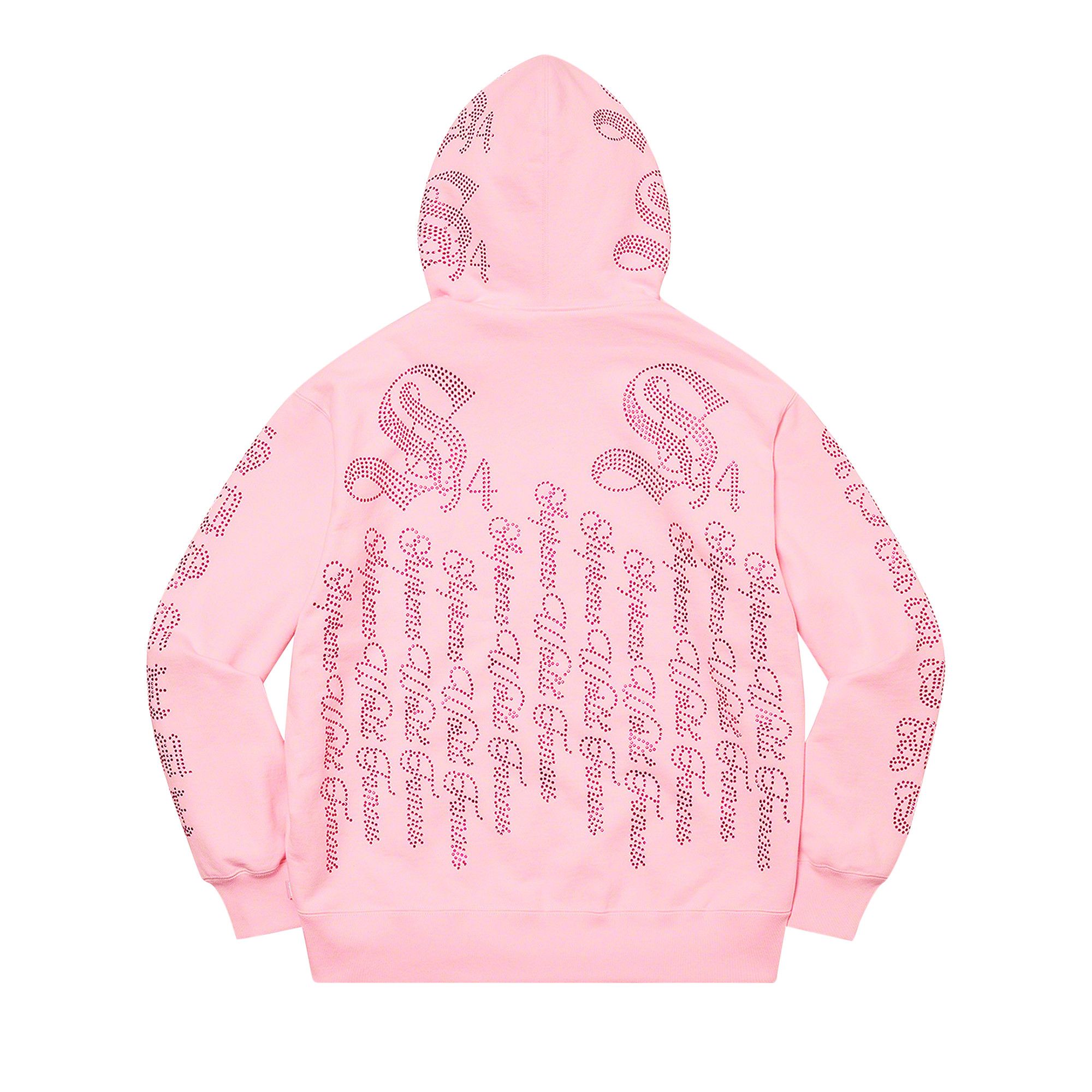 Size l Supreme Rhinestone Zip Up Hooded Sweatshirt 'Light Pink'