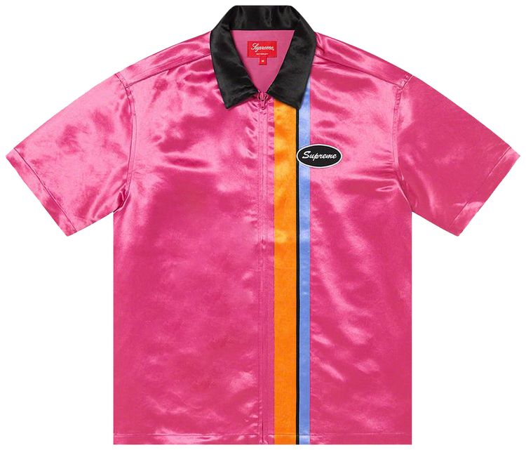 Supreme Satin Zip Up Short Sleeve Work Shirt Pink