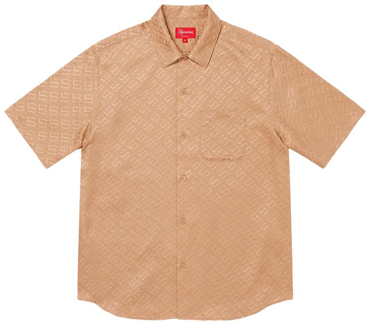 Supreme Tonal Monogram Silk Short Sleeve Shirt Tan