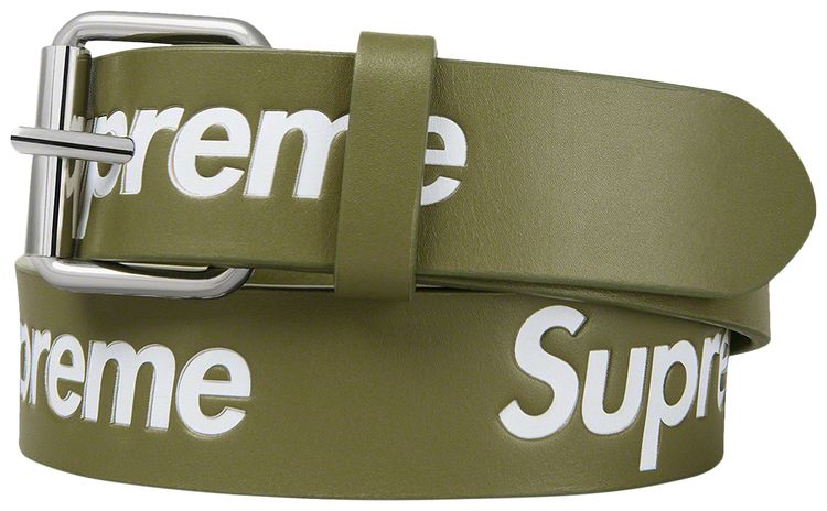 Supreme Repeat Leather Belt Olive