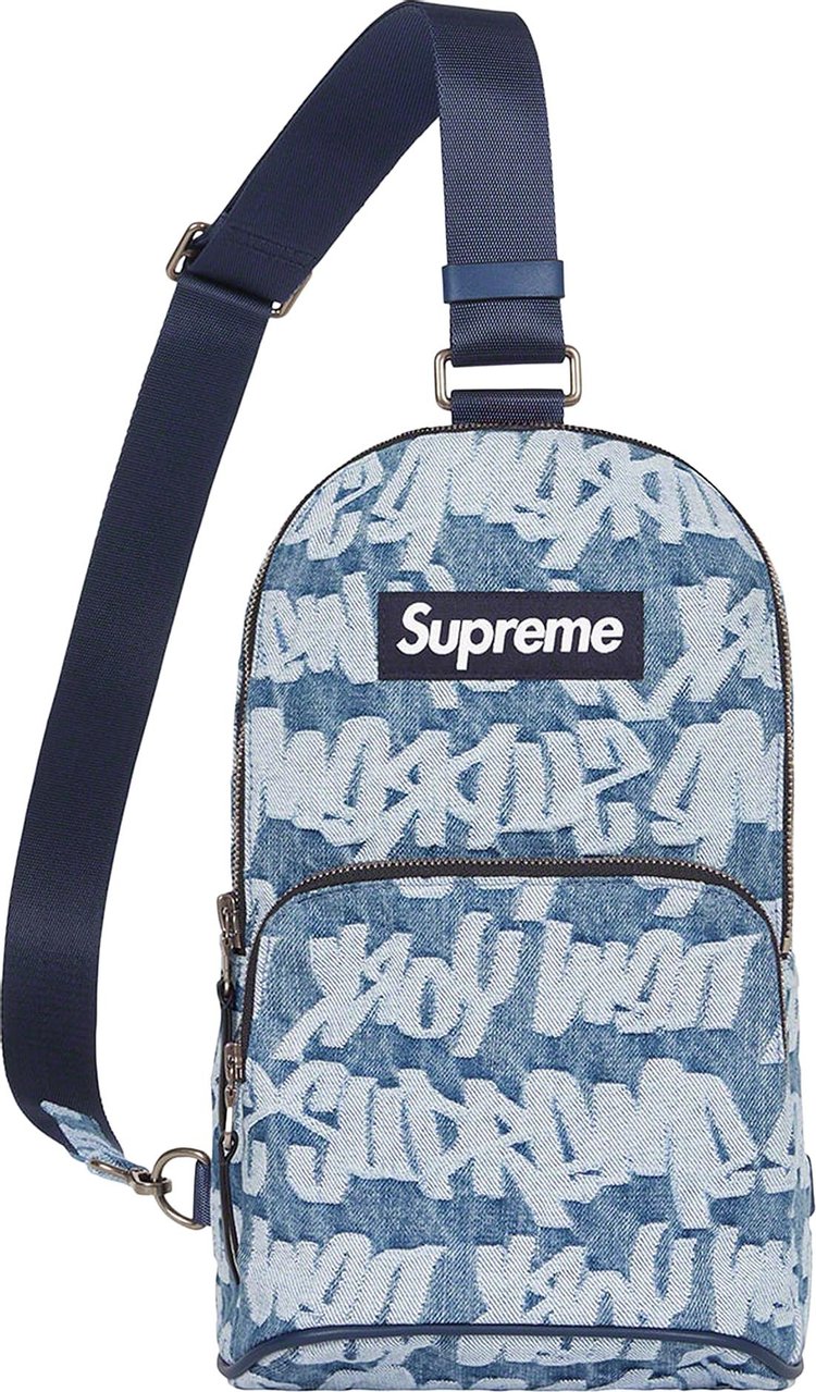 Supreme Fat Tip Jacquard Denim Sling Bag Blue