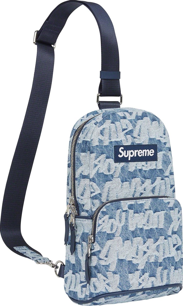 Supreme Fat Tip Jacquard Denim Sling Bag Blue