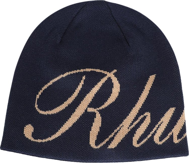 Rhude Script Knitted Beanie NavyTan