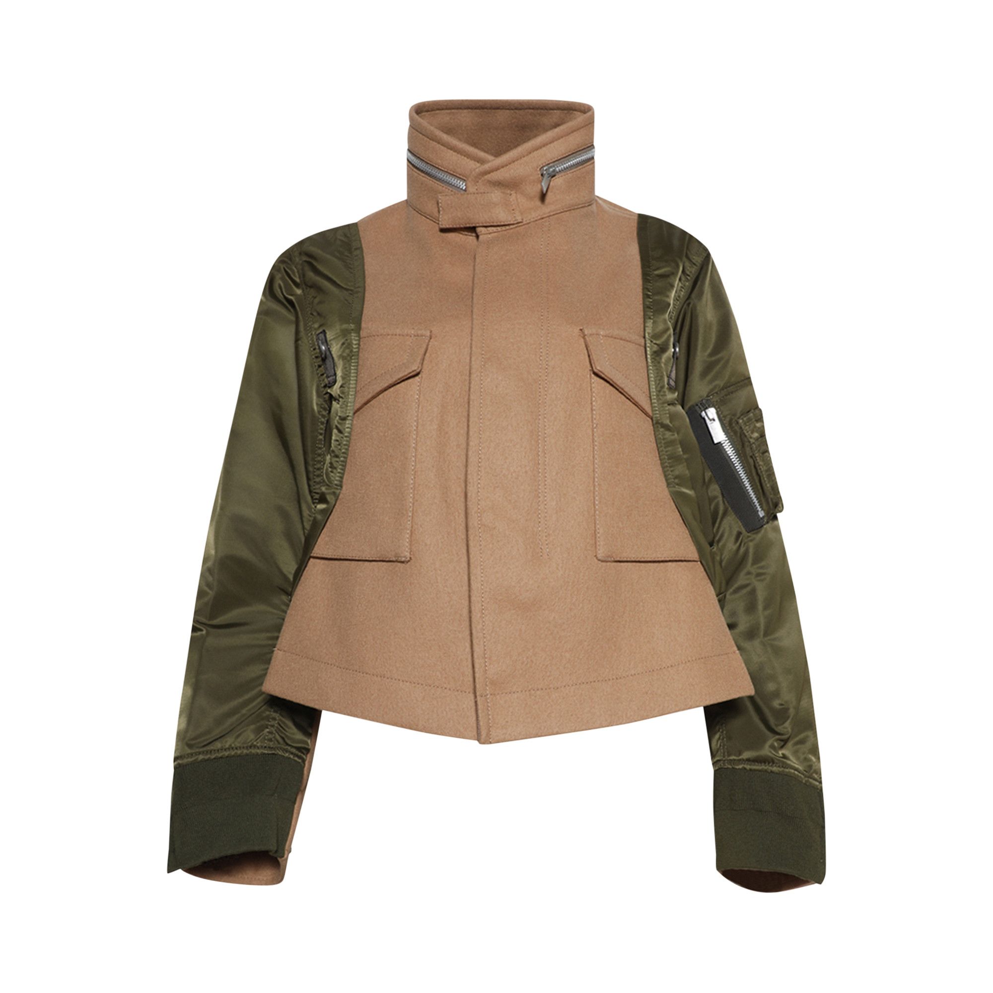 Buy Sacai Wool Melton x Nylon Twill Jacket 'Beige/Olive' - 24