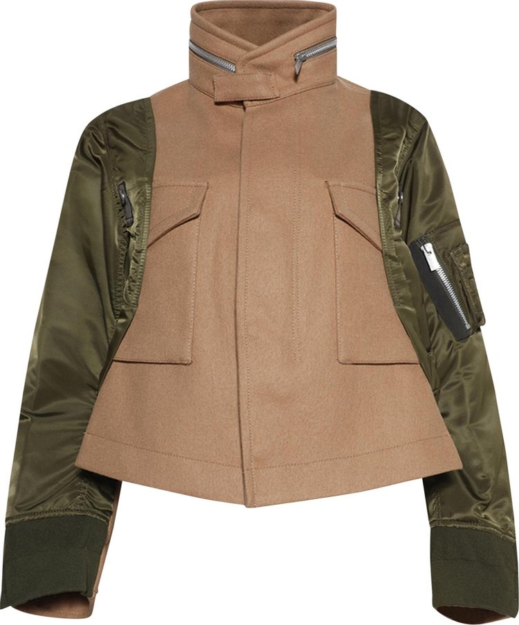 Sacai Wool Melton x Nylon Twill Jacket BeigeOlive