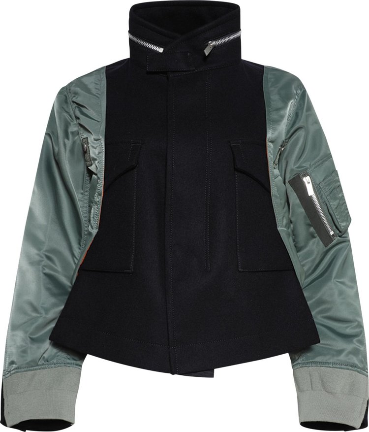 Sacai Wool Melton x Nylon Twill Jacket Dark NavyBlackKhaki