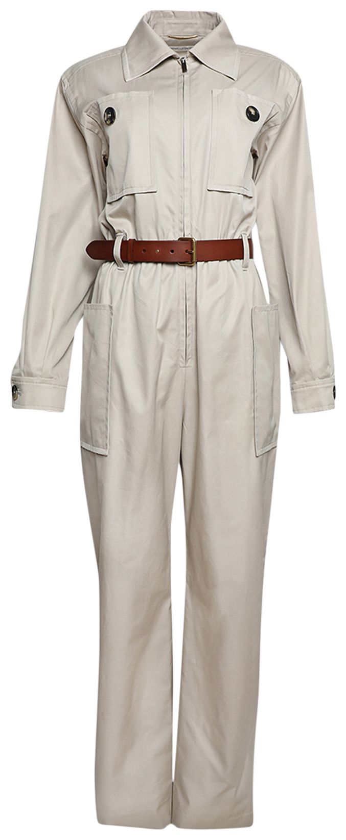 Saint Laurent Belted Jumpsuit Light Beige