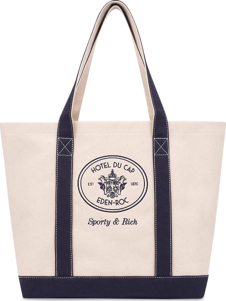 Sporty  Rich Eden Crest Tote Bag NaturalNavy