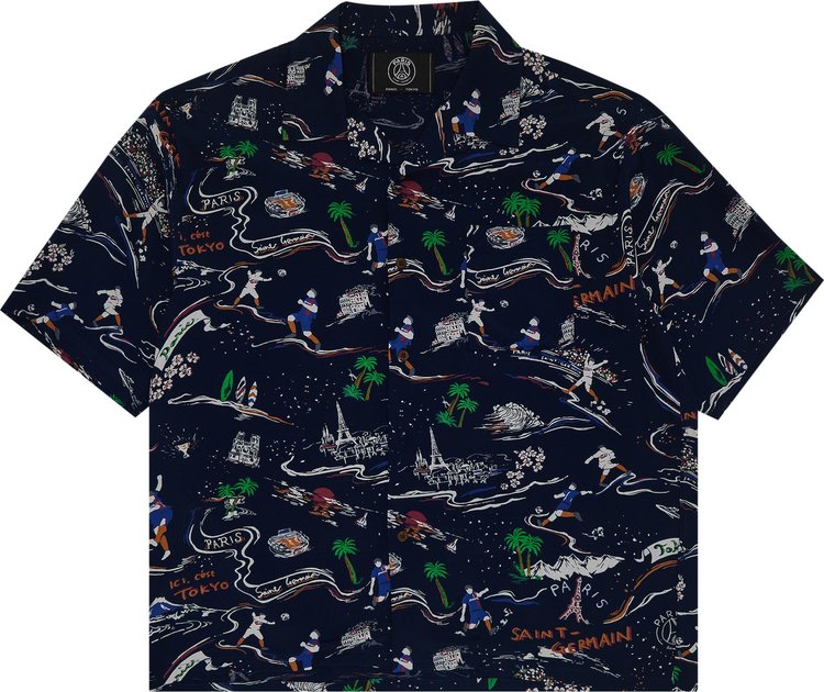 Paris Saint Germain EDIFICE Japan Aloha Shirt Navy