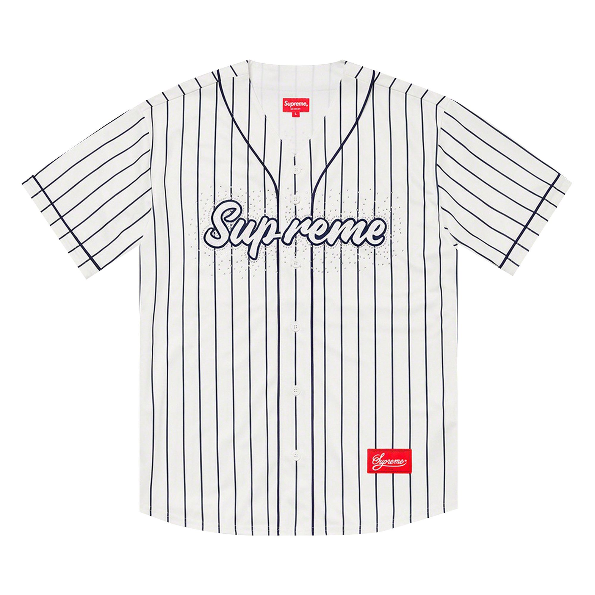 Buy Supreme Rhinestone Baseball Jersey 'Pinstripe