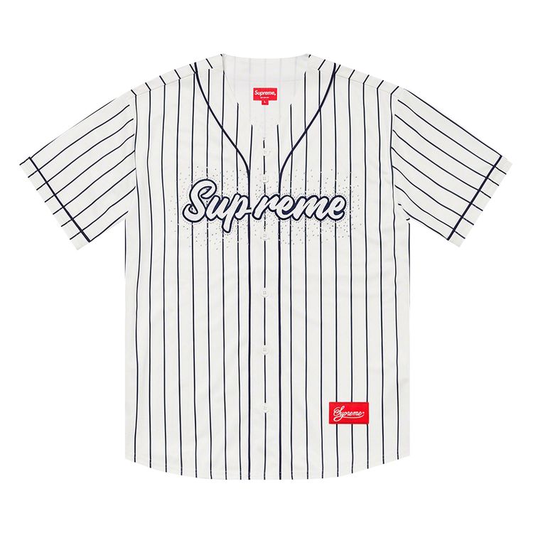 Supreme Rhinestone Baseball Jersey Pinstripe