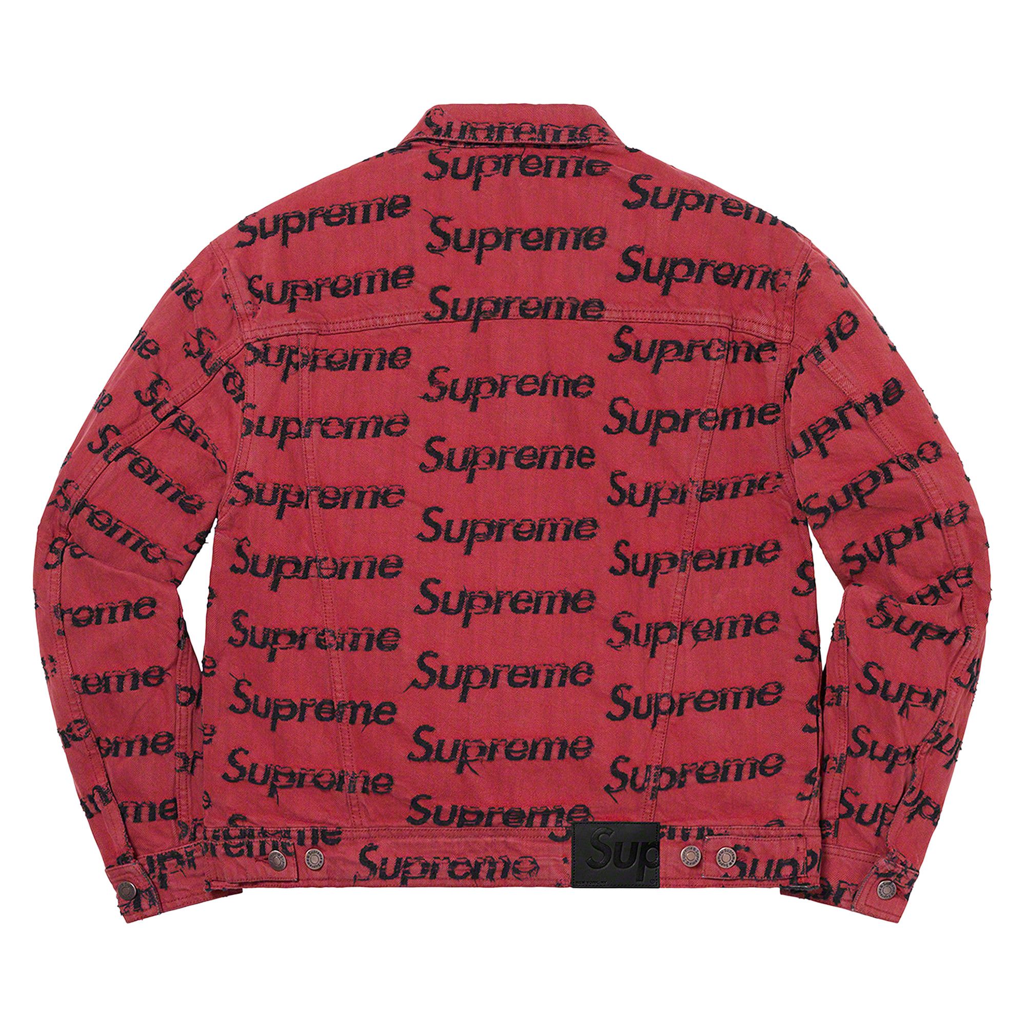 Size l Supreme Frayed Logos Denim Trucker Jacket 'Red'