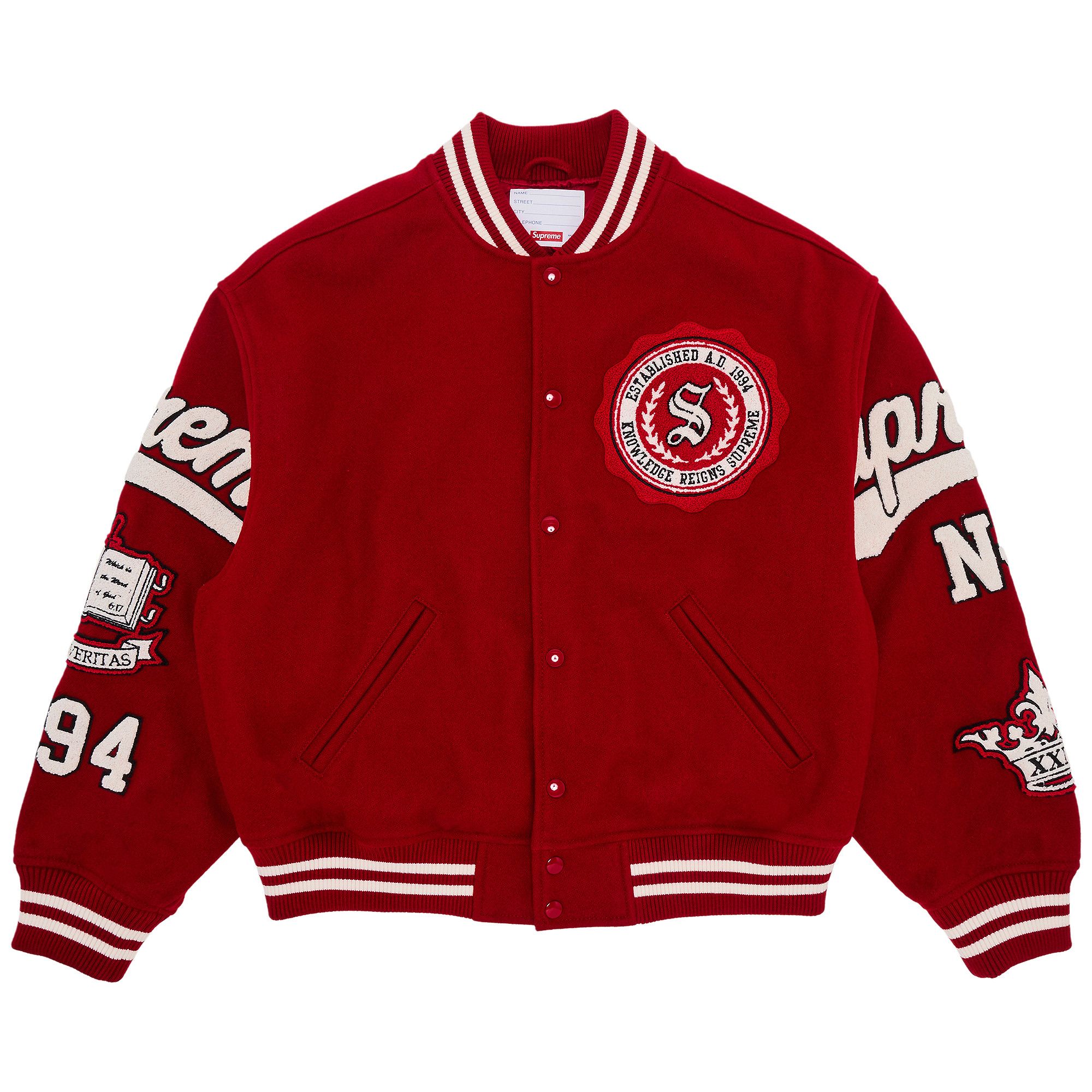 Supreme varsity jacket red sales
