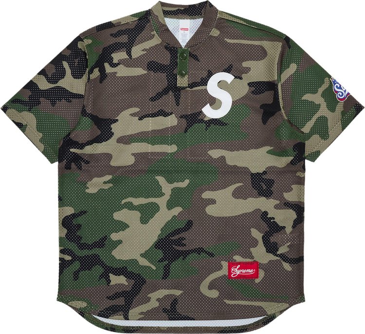 Supreme S Logo Baseball Henley Woodland Camo