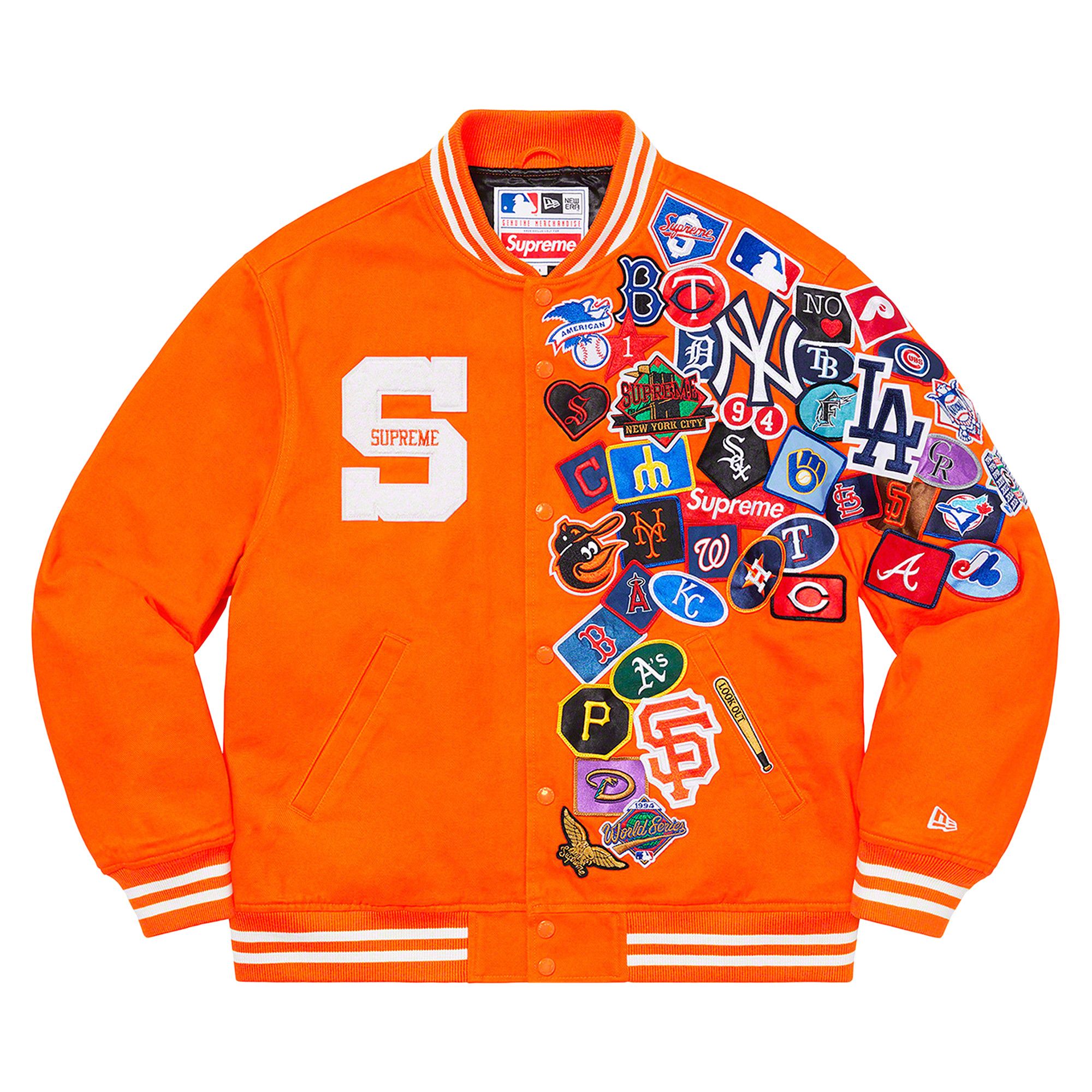 Size m Supreme x New Era x MLB Varsity Jacket 'Orange'