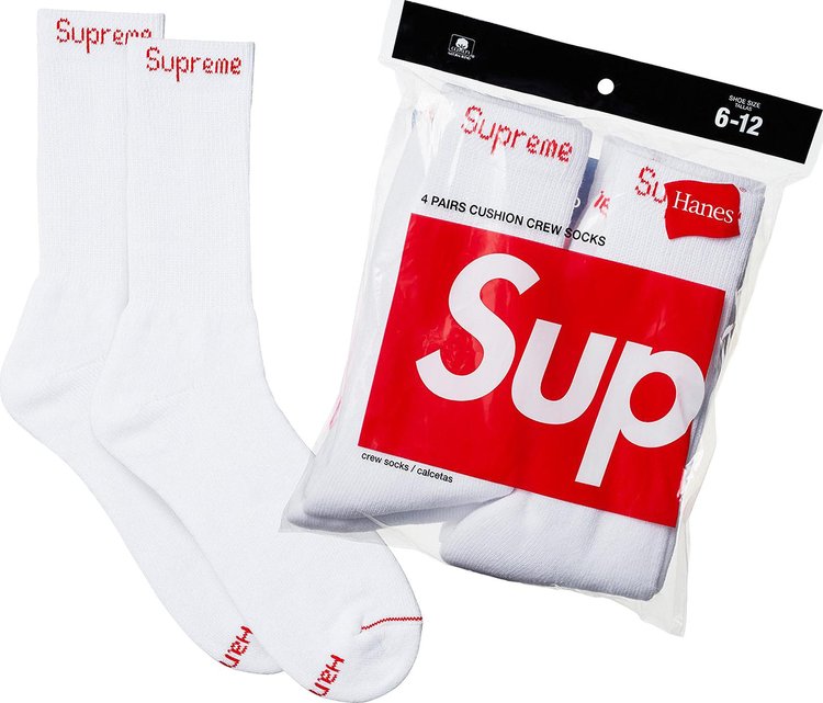 Supreme x Hanes Crew Socks 4 Pack White