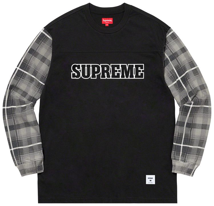 Supreme Plaid Sleeve Long Sleeve Top Black