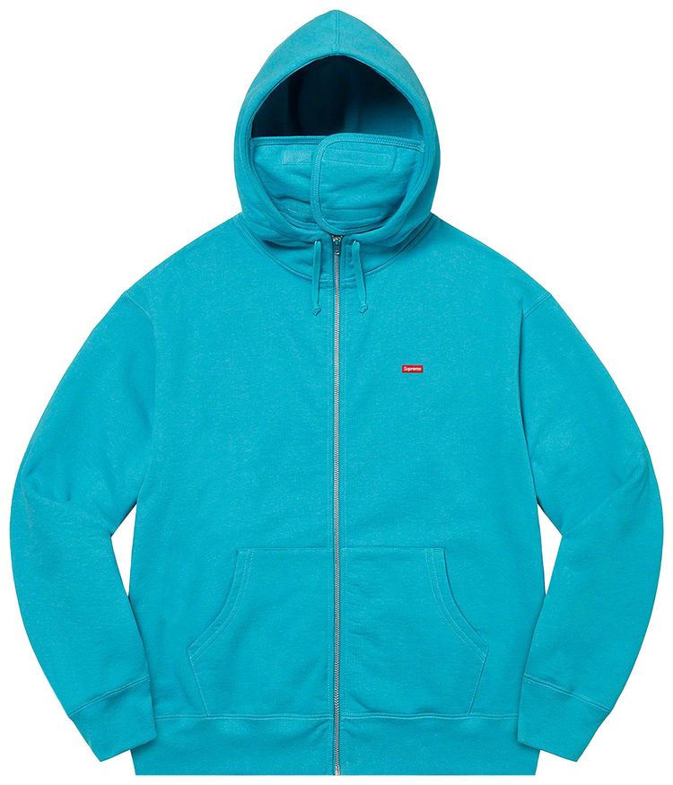 Supreme Small Box Facemask Zip Up Hooded Sweatshirt Cyan