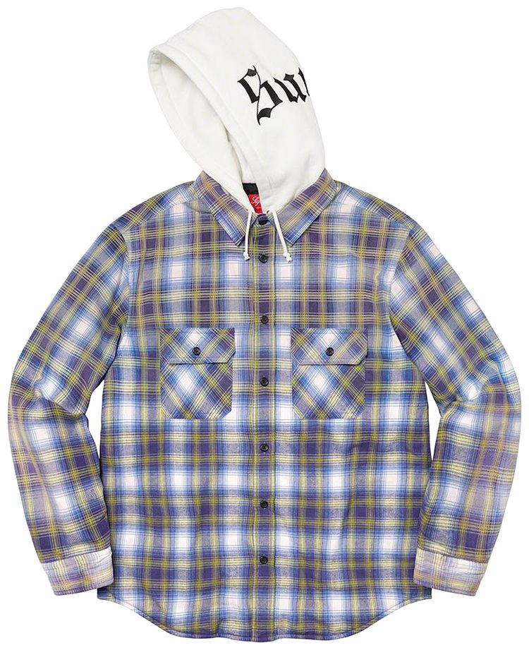Supreme Hooded Flannel Zip Up Shirt Blue
