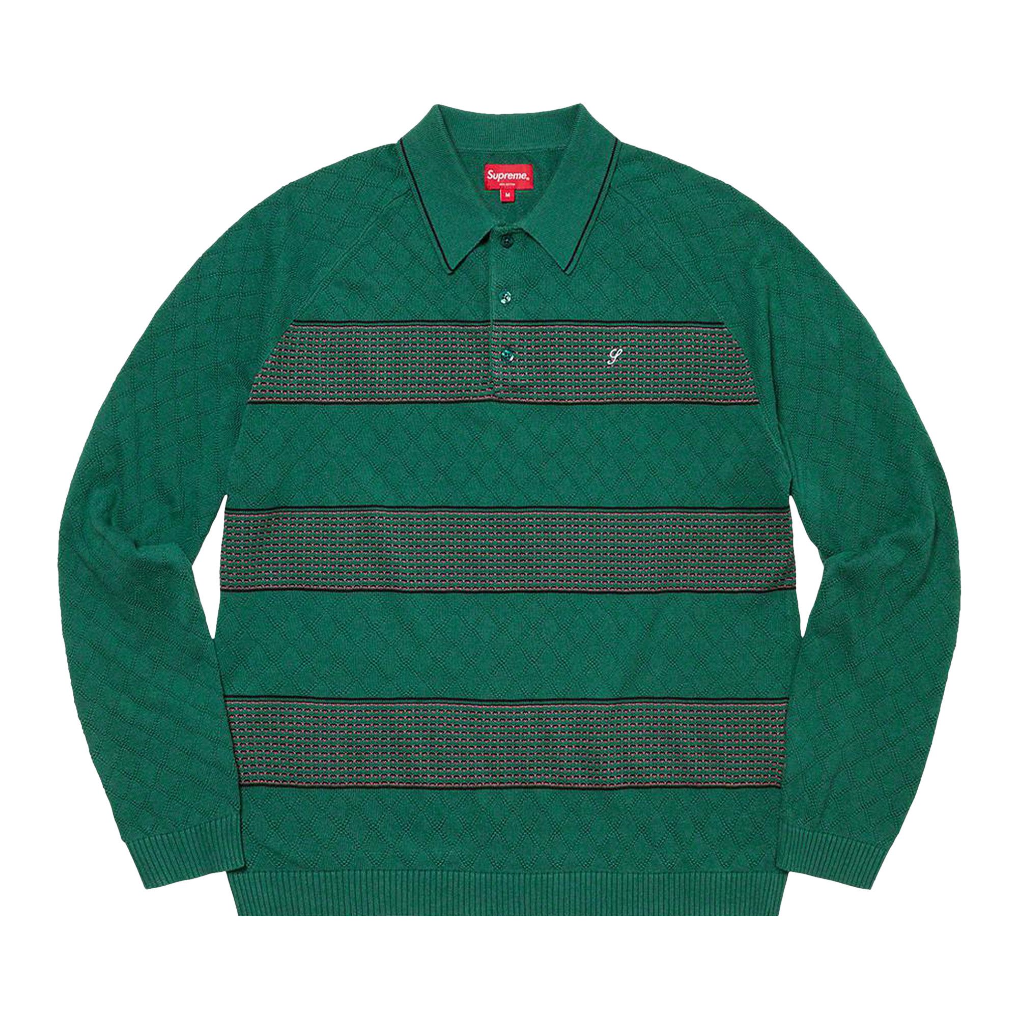 Buy Supreme Knit Stripe Long-Sleeve Polo 'Green' - FW21KN74 GREEN