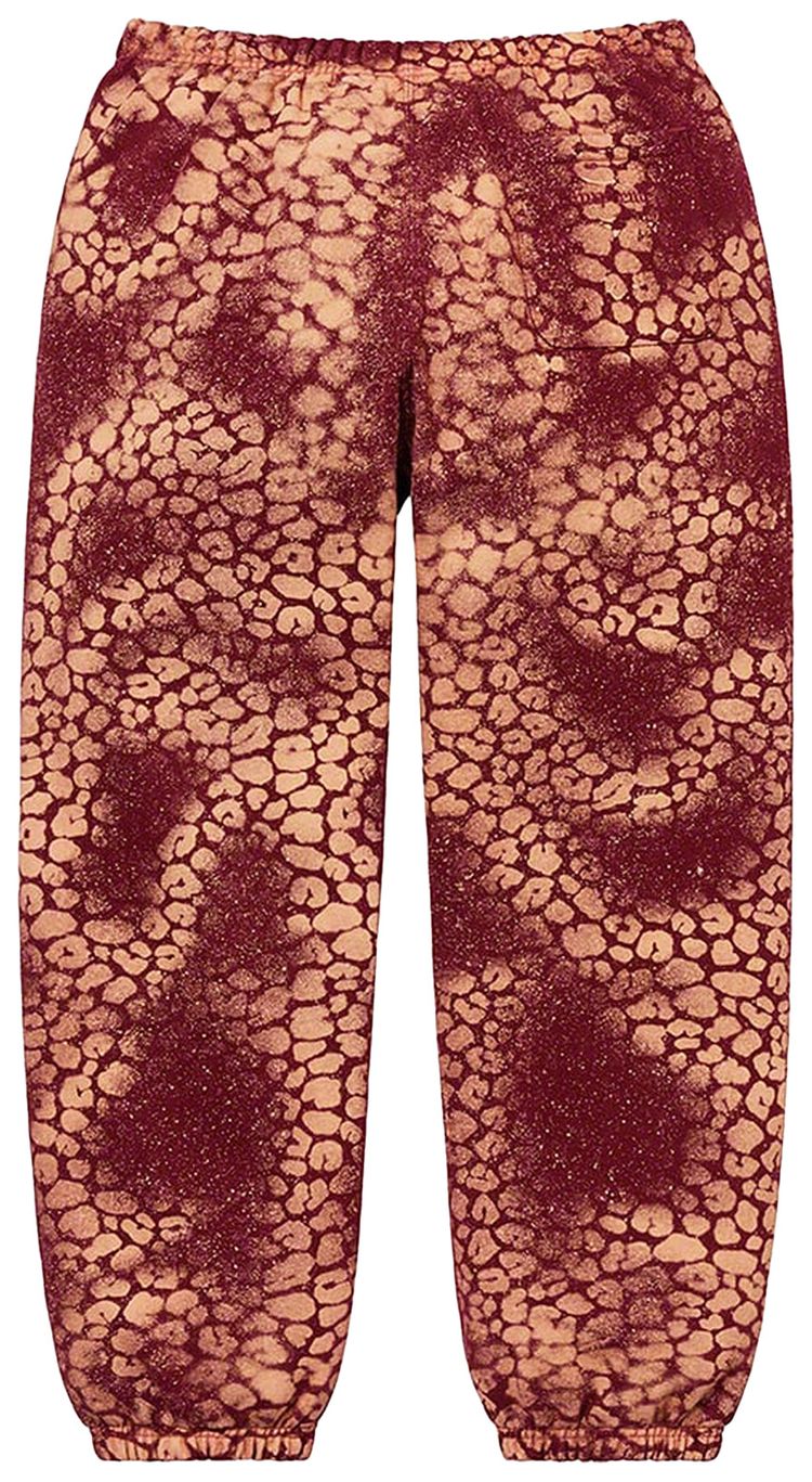 Supreme Bleached Leopard Sweatpant Cardinal
