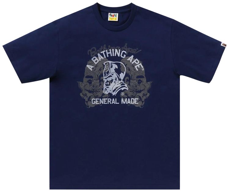 BAPE Japanese Tattoo On General Tee Navy