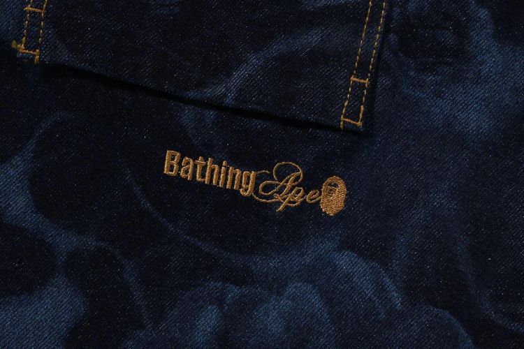 BAPE Floral Camo Jacquard 13Oz Denim Long Sleeve Shirt Navy