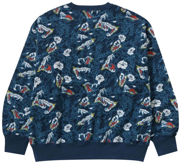 BAPE Japanese Tattoo Camo Relaxed Fit Crewneck Sweatshirt Blue