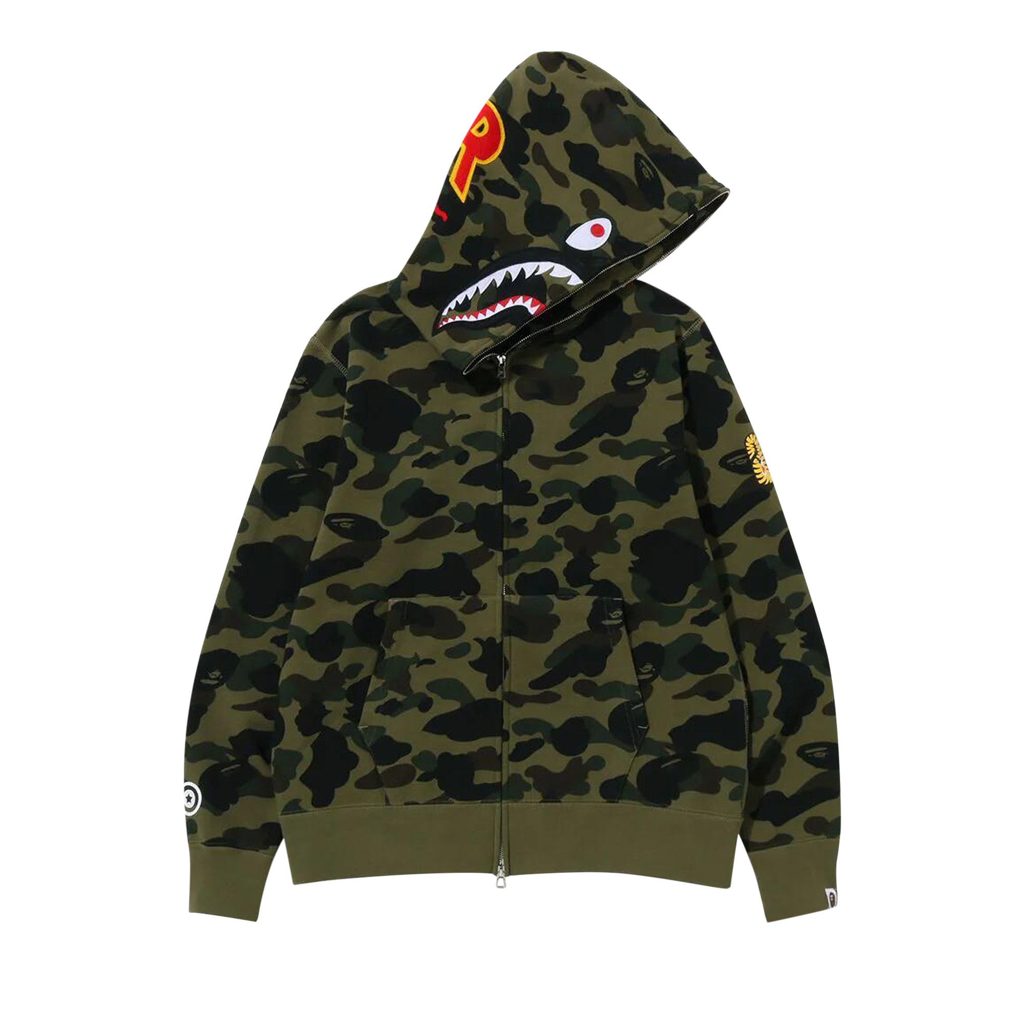 Buy BAPE 1st Camo 2nd Shark Full Zip Hoodie 'Green' - 1K80 115 004