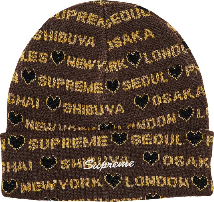 Supreme Hearts Beanie Brown