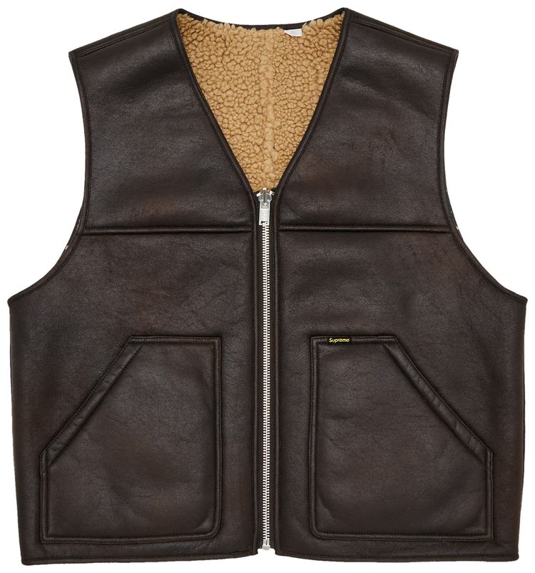 Supreme Reversible Faux Shearling Work Vest Brown