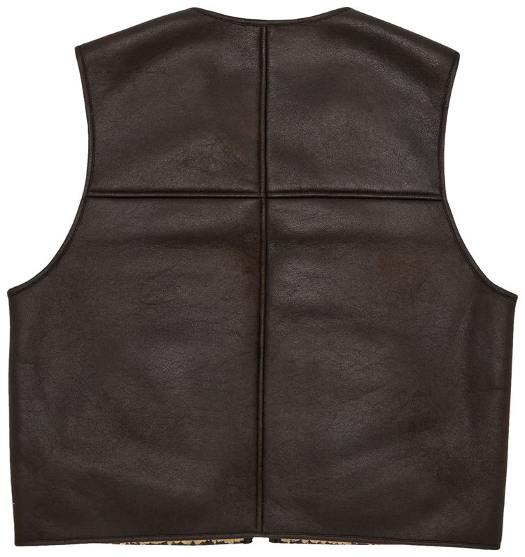 Supreme Reversible Faux Shearling Work Vest Brown