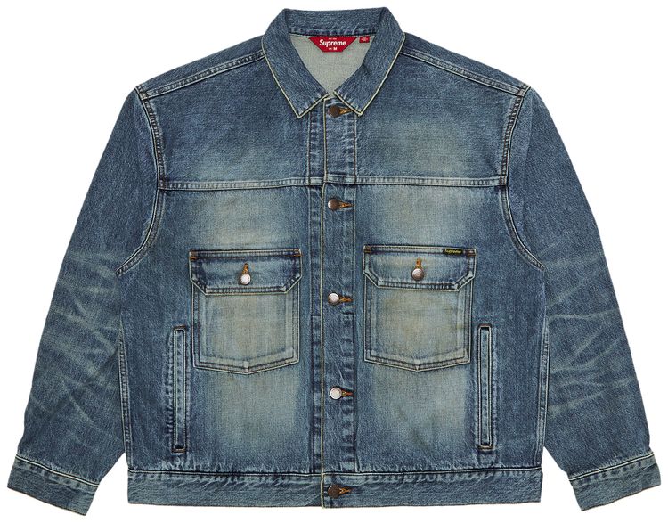 Supreme Distressed Selvedge Trucker Jacket Washed Indigo