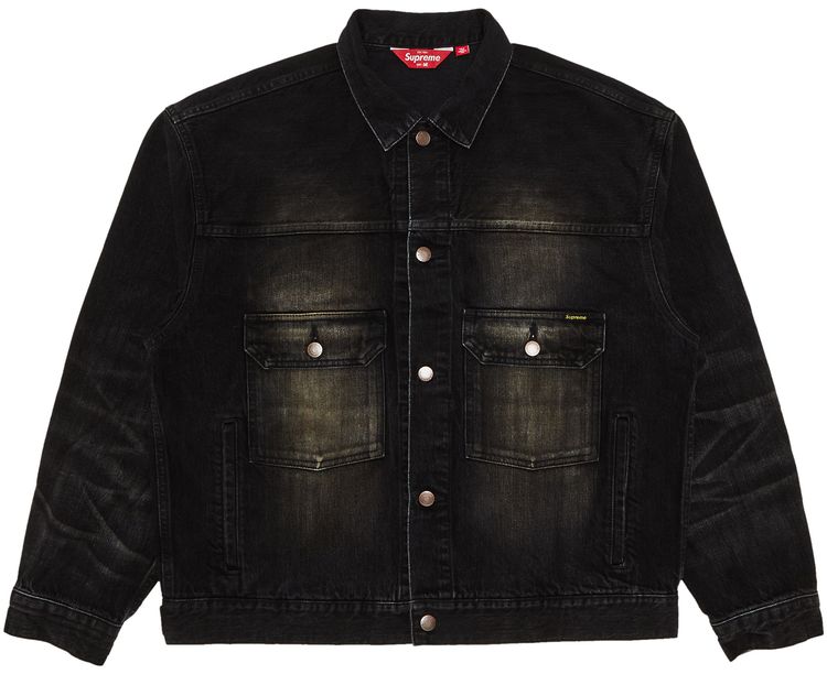 Supreme Distressed Selvedge Trucker Jacket Washed Black