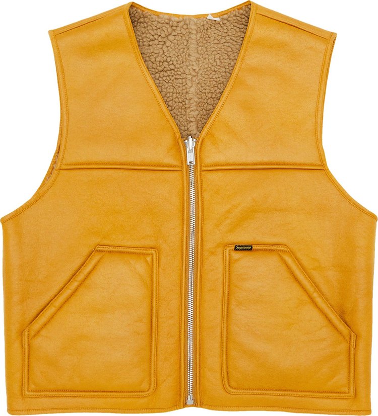 Supreme Reversible Faux Shearling Work Vest Yellow