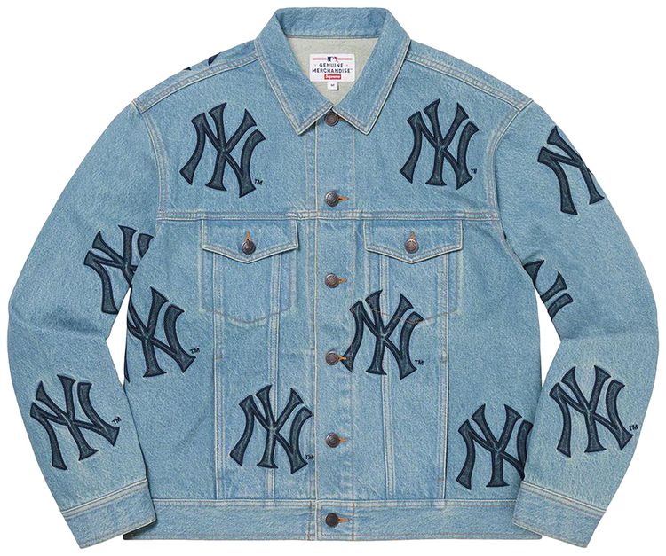 Supreme x New York Yankees Denim Trucker Jacket Washed Blue