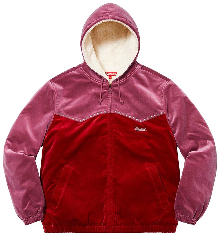 Supreme Studded Velvet Hooded Work Jacket Red