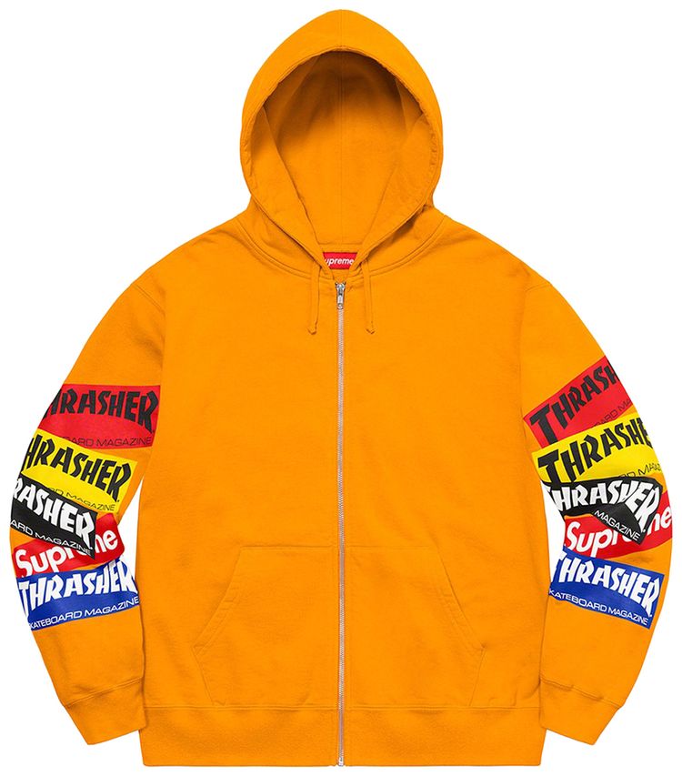 Supreme x Thrasher Multi Logo Zip Up Hooded Sweatshirt Gold