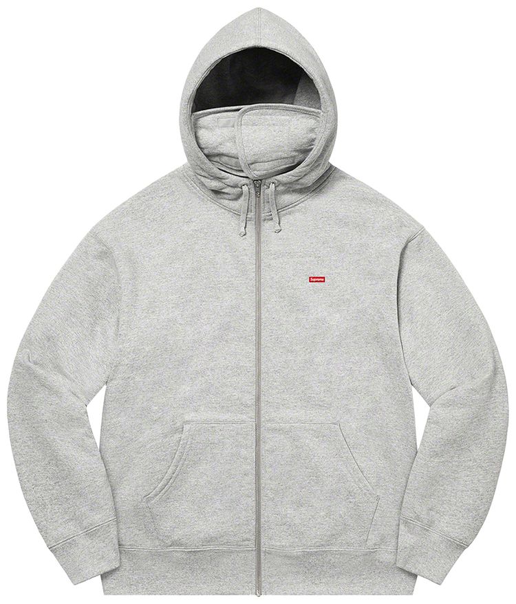 Supreme Small Box Facemask Zip Up Hooded Sweatshirt Heather Grey