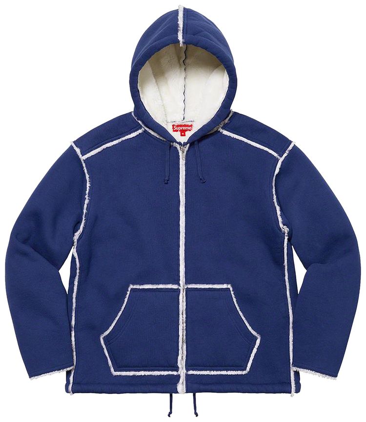 Supreme Faux Shearling Hooded Jacket Bright Navy
