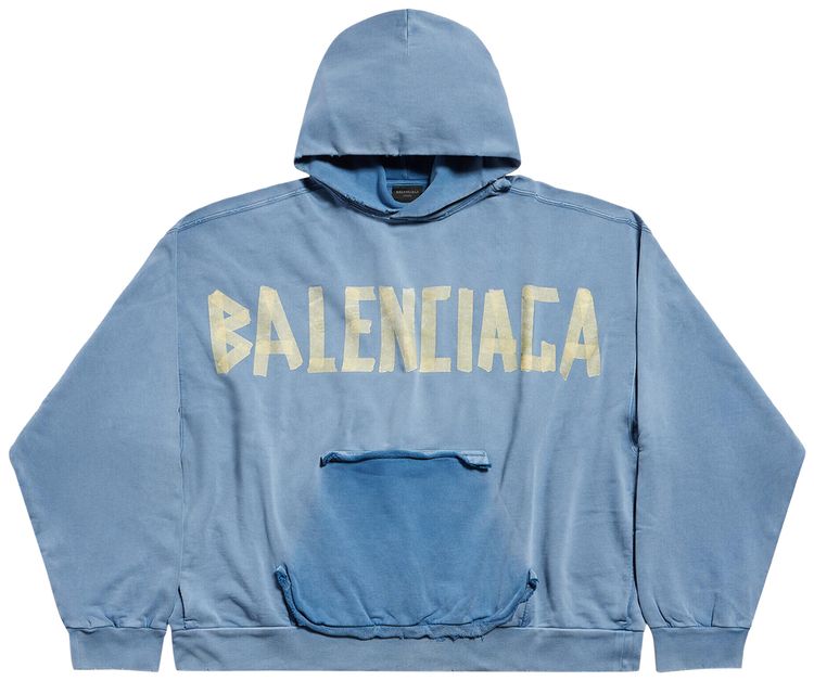Balenciaga Ripped Pocket Hoodie Faded Blue
