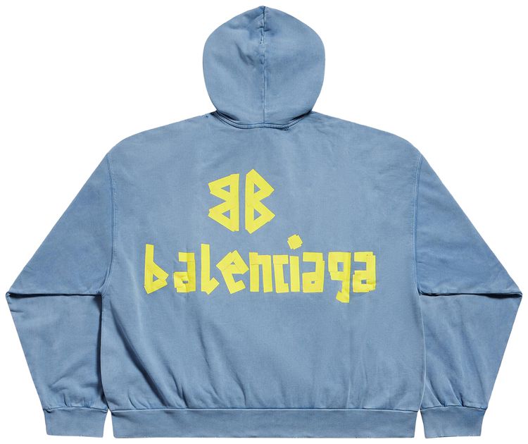 Balenciaga Ripped Pocket Hoodie Faded Blue