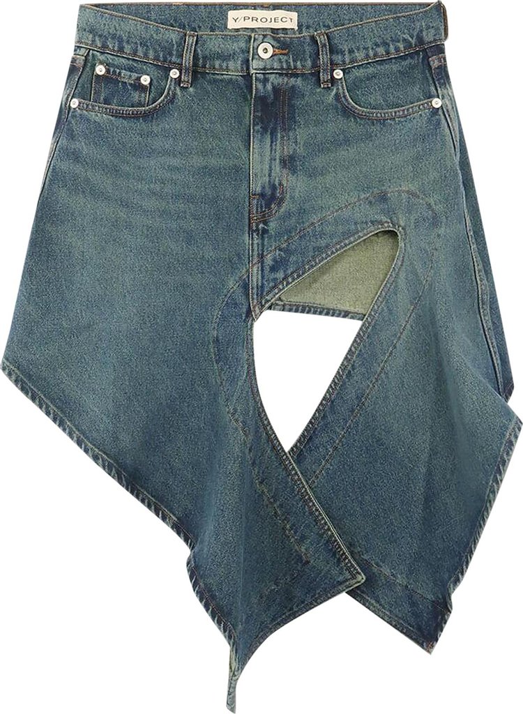 YProject Evergreen Cut Out Denim Mini Skirt Vintage Blue