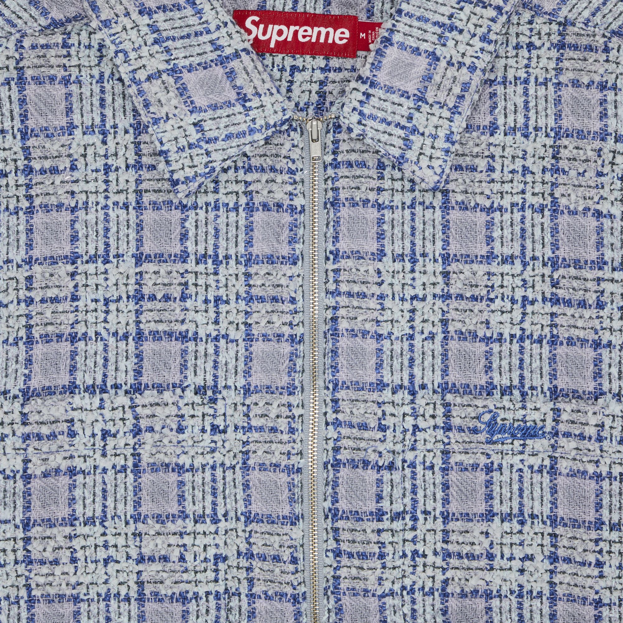 Size l Supreme Bouclé Zip Up Shirt 'Blue'