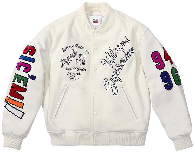 Supreme x WTAPS Varsity Jacket White