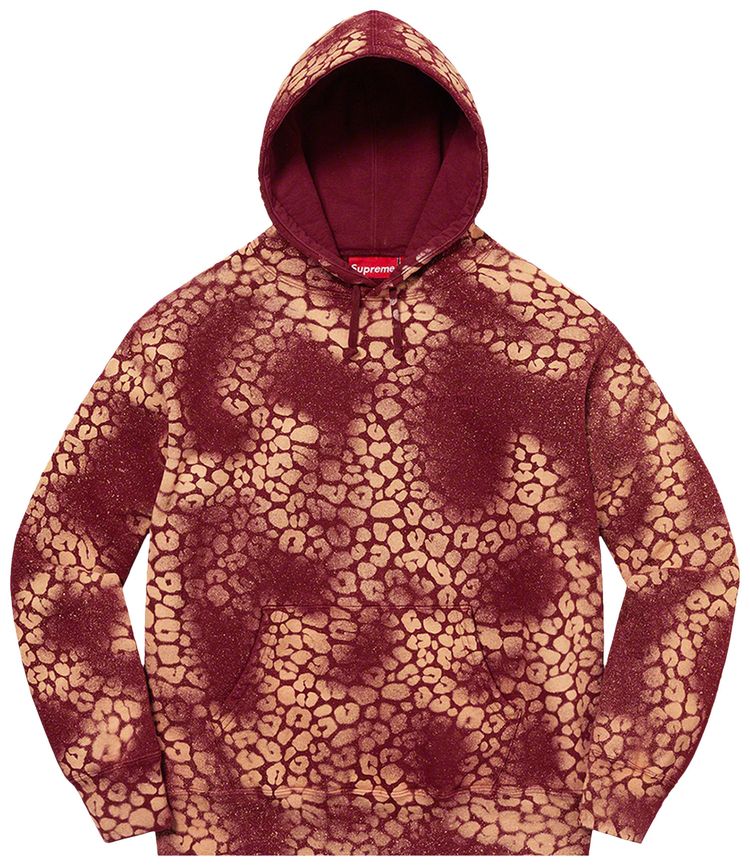 Supreme Bleached Leopard Hooded Sweatshirt Cardinal