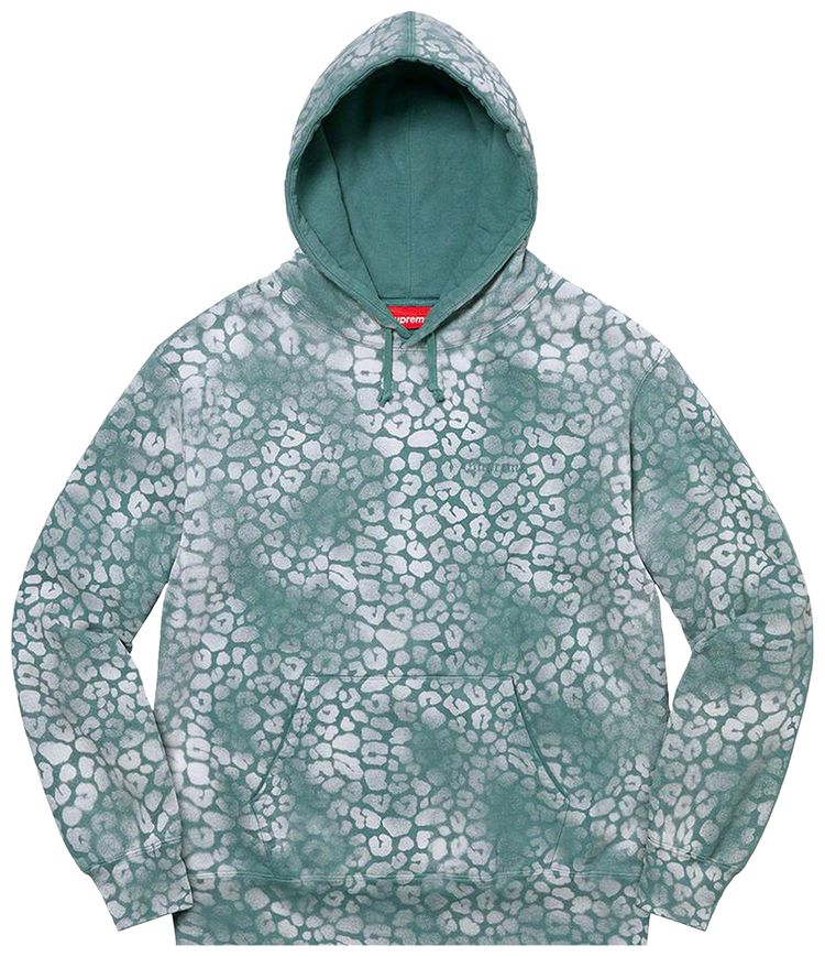 Supreme Bleached Leopard Hooded Sweatshirt Dusty Teal