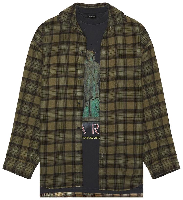 Balenciaga Paris Liberty Layered Shirt Oversized Dark Green