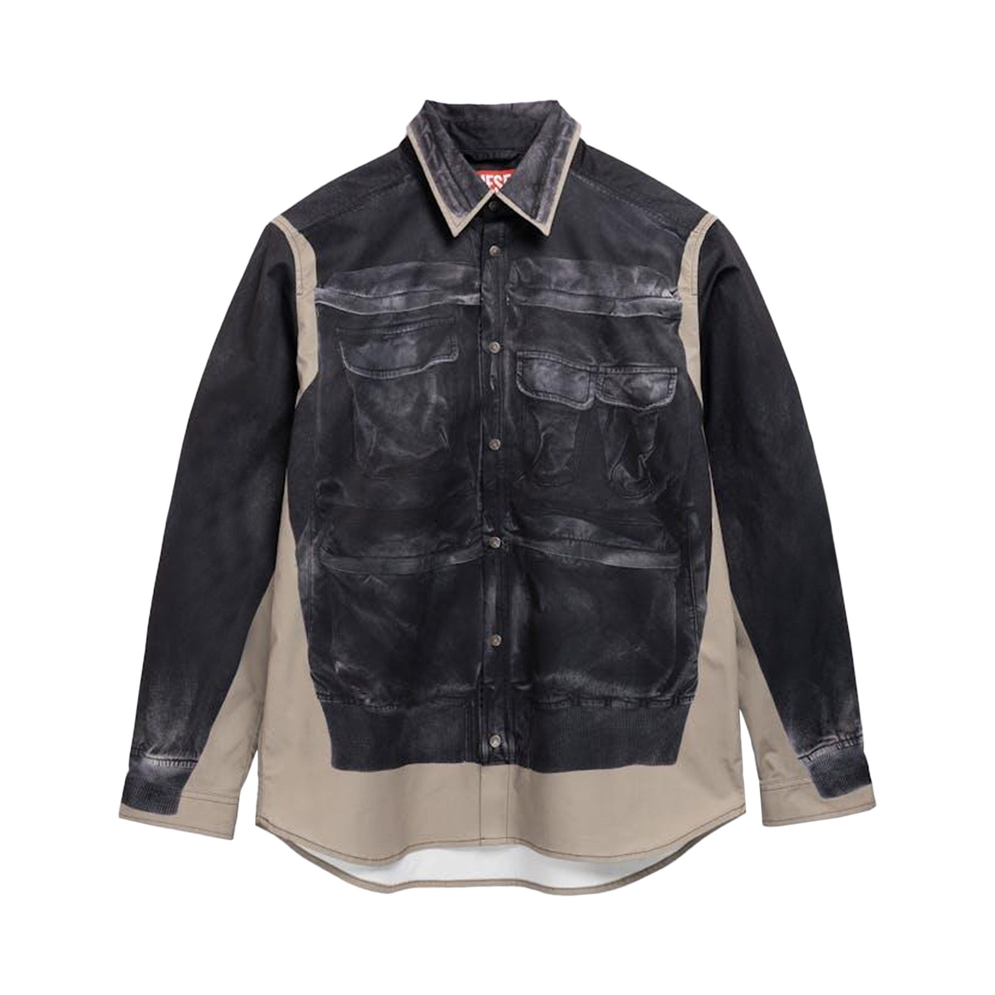 DIESEL｜ (A14903 0GEAD 9XX) Men's Nylon windbreaker with camo-zebra print | Green | Diesel